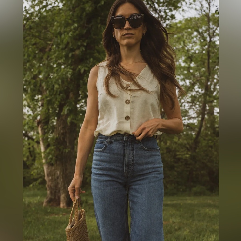 Women's Cream Button-Up Tank Top